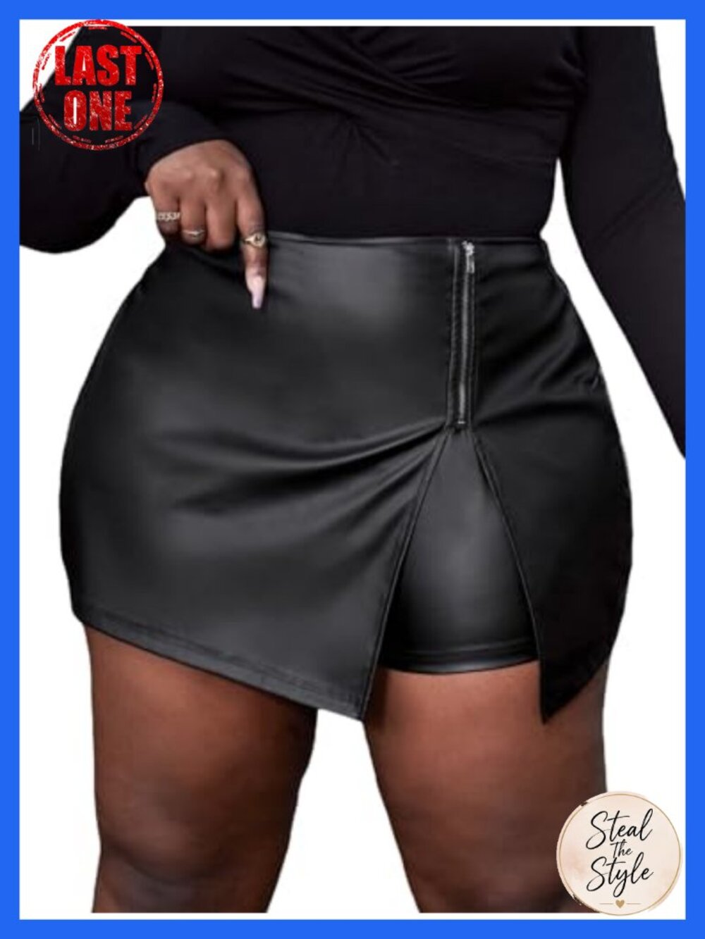 Faux Leather Skorts with Elastic Waist & Zipper Detail